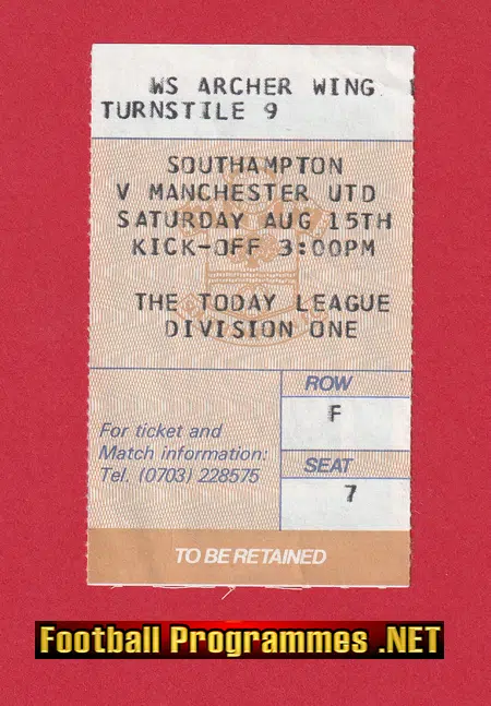 Southampton v Manchester United 1987 - Ticket McClair Debut