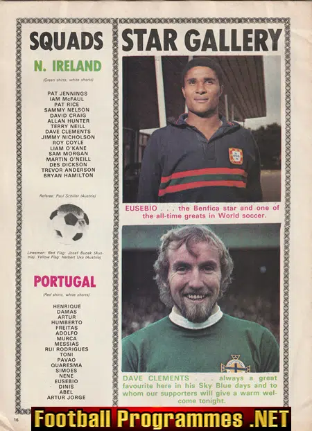 Northern Ireland v Portugal 1973 - at Highfield Rd Coventry City