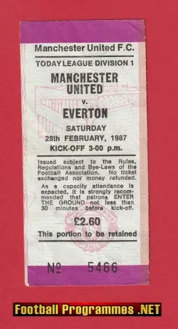 Manchester United v Everton 1986 - Match Ticket