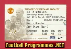 Manchester United v Bolton Wanderers 2007 - Match Ticket
