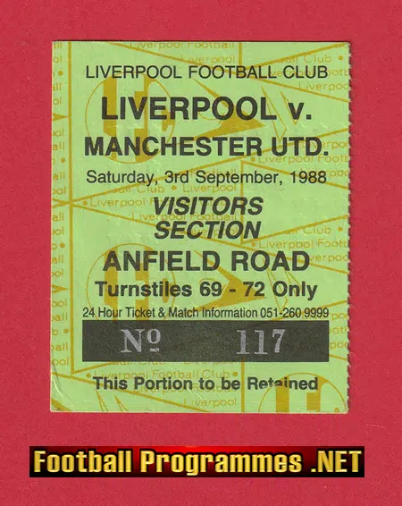 Liverpool v Manchester United 1988 - Match Ticket