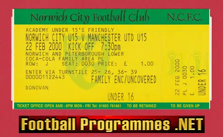 Norwich City v Manchester United 2000 - Match Ticket