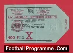 Anderlecht v Nottingham Forest 1984 – UEFA Cup Ticket Belgium