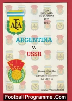 Argentina v Russia 1991 - Challenge Cup at Manchester United - football programme