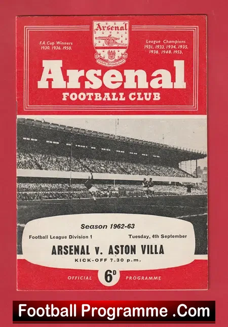 Arsenal v Aston Villa 1962 – 1960’s