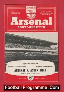 Arsenal v Aston Villa 1962 – 1960’s
