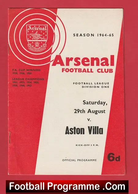 Arsenal v Aston Villa 1964 – 1960’s
