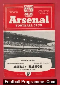 Arsenal v Blackpool 1962 - 1960's - football programme