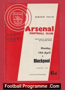 Arsenal v Blackpool 1965 - 1960's - football programme