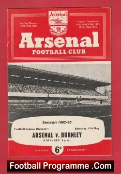 Arsenal v Burnley 1963 - 1960s - football programme
