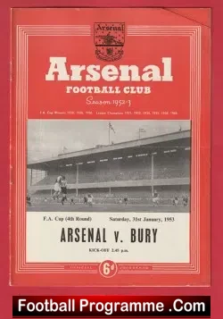 Arsenal v Bury 1953 - 1950s - football programme