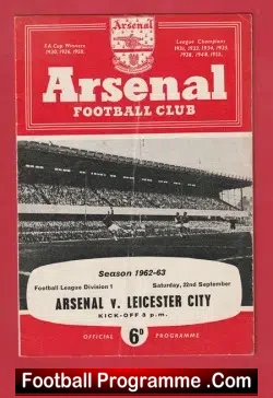 Arsenal v Leicester City 1962 - 1960's - football programme