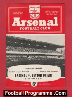 Arsenal v Leyton Orient 1962 - 1960's - football programme