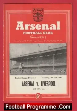 Arsenal v Liverpool 1953 - 1950s - football programme