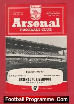 Arsenal v Liverpool 1963 - 1960s - football programme