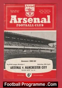 Arsenal v Manchester City 1963 - 1960s - football programme