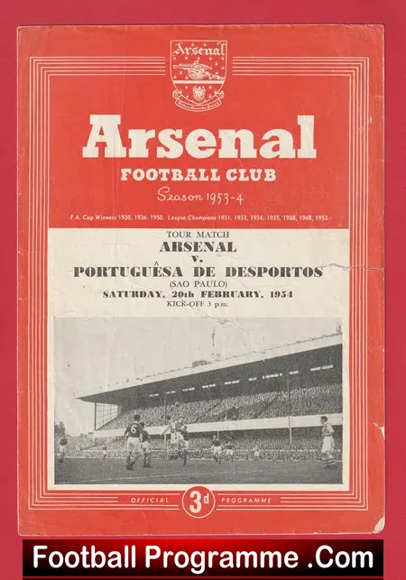 Arsenal v Portuguesa De Desportos 1954 - Sao Paulo Brazil Team