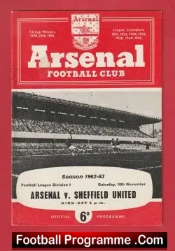Arsenal v Sheffield United 1962 - 1960's - football programme