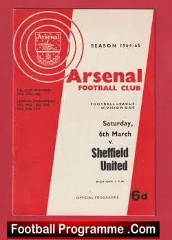 Arsenal v Sheffield United 1965 - 1960's - football programme