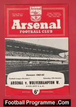 Arsenal v Wolves 1962 - 1960's - football programme