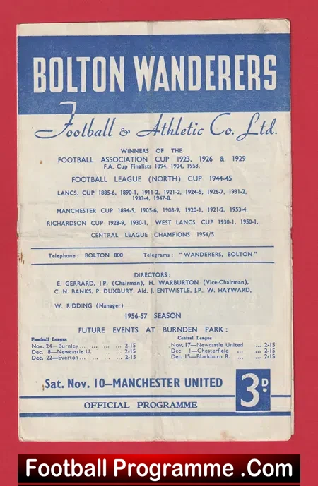 Bolton Wanderers v Manchester United 1956 – Man Utd