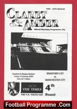 Bradford City v Manchester City 2000 - Youth Cup - football programme