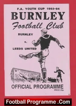Burnley v Leeds United 1993 - FA Youth Cup - football programme