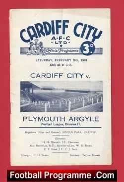 Cardiff City v Plymouth Argyle 1949 – 1940’s Programme