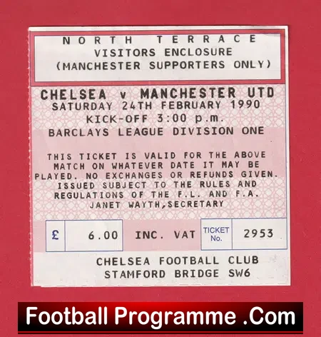 Chelsea v Manchester United 1990 – Football Ticket