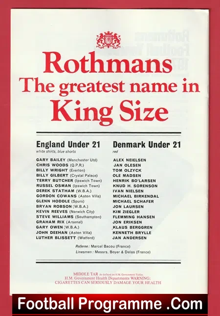 England v Denmark 1979 - Under 21 at Coventry City FC - U21