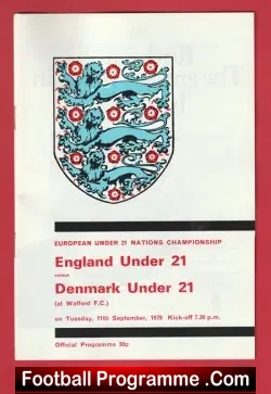 England v Denmark 1979 - Under 21 at Coventry City FC - U21 - football programme