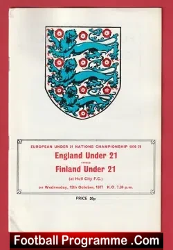 England v Finland 1977 - Under 21 at Hull + Glen Hoddle - football programme