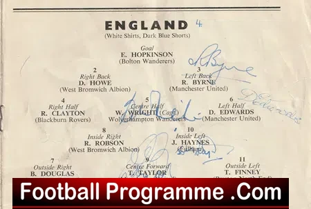 England v France 1957 - Multi SIGNED Inc Duncan Edwards