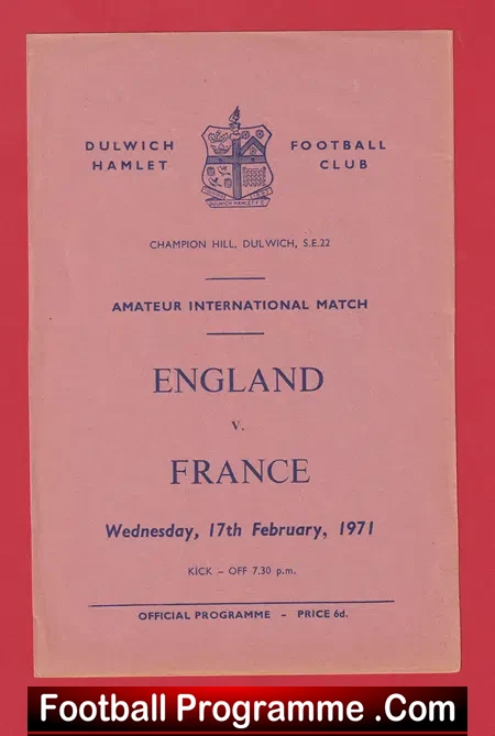 England v France 1971 – Amateur International at Dulwich