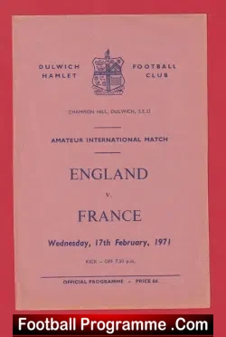 England v France 1971 – Amateur International at Dulwich