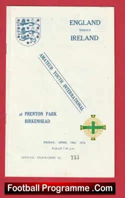 England v Ireland 1974 – Amatuer Youth at Tranmere Prenton Park