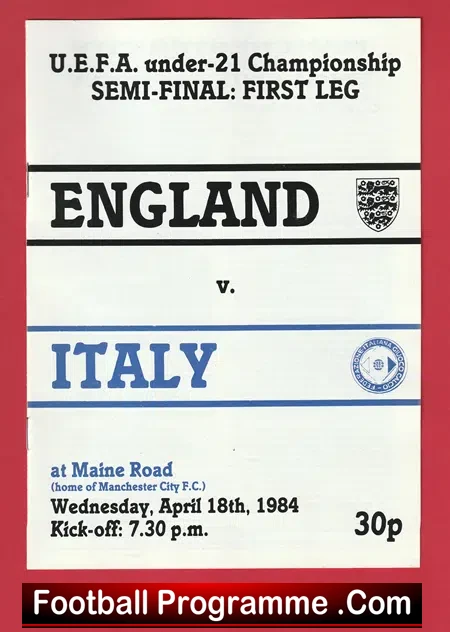 England v Italy 1984 - UEFA Under 21 at Manchester City