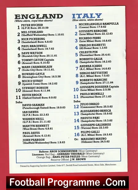 England v Italy 1984 - UEFA Under 21 at Manchester City