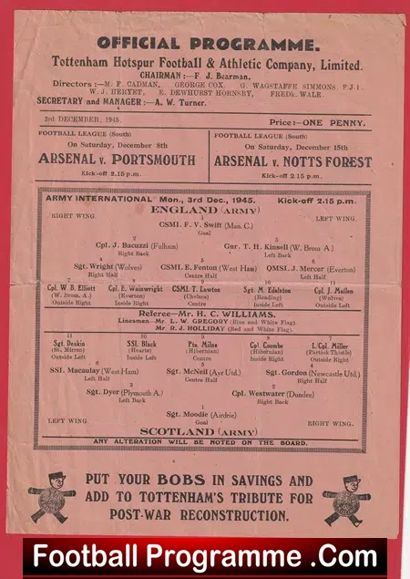England v Scotland 1945 – Army Football at Tottenham
