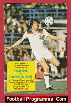 England v Switzerland 1980 - Under 21 Championship - football programme