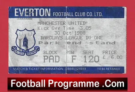 Everton v Manchester United 1988 – Football Ticket
