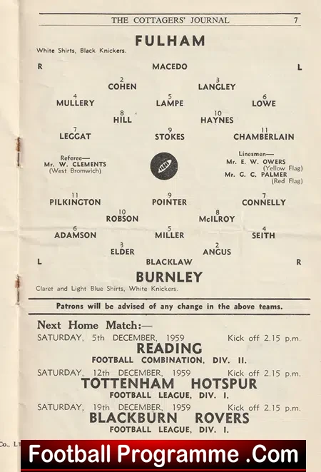 Fulham v Burnley 1959