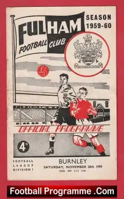 Fulham v Burnley 1959 - football programme