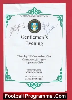Gainsborough Trinity Football Club Gentlemens Evening 09 SIGNED - football programme