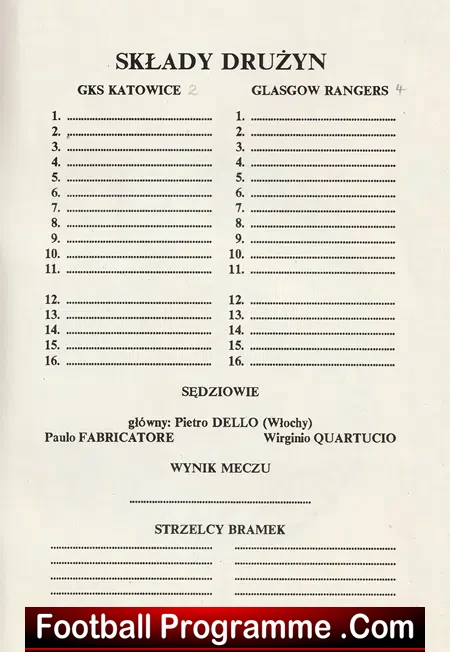 GKS Katowice v Glasgow Rangers 1988 - UEFA Cup Poland