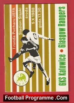 GKS Katowice v Glasgow Rangers 1988 - UEFA Cup Poland - football programme