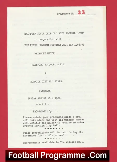 Hainford YCOB v Norwich City 1986 – Charity Match P Mendham