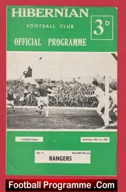 Hibernian Hibs v Glasgow Rangers 1965 - Scotland 1960s - football programme