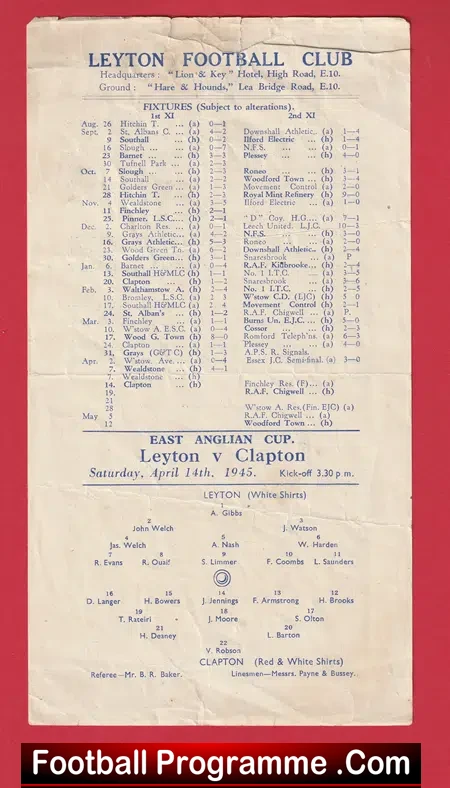 Leyton v Clapton 1945 – East Anglia Cup War Time
