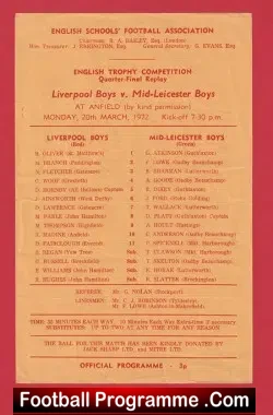 Liverpool Boys v Leicester Boys 1972 - Schoolboys Match - football programme